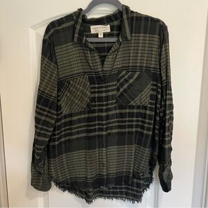 cloth & stone Olive Plaid Top